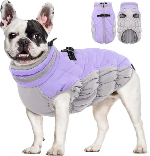 Miniatura 44 de AOFITEE Abrigo para perro, chaquetas cálidas para perros grandes, abrigo reflectante de cuello alto para perros con arnés integrado, impermeable