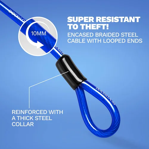 Miniatura 3 de DocksLocks Juego de candado de cable de seguridad (5' a 25') extremos en bucle, resistente a la intemperie, cerradura compacta sin llave en U