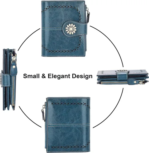 Miniatura 3 de Lavemi Cartera de cuero para mujer pequeña compacta con bloqueo RFID con bolsillo con cremallera