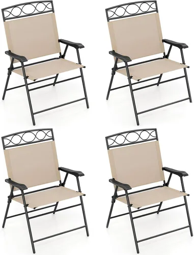 Giantex Juego de 4 sillas plegables para patio, sillas de comedor al aire libre para camping, playa, patio trasero, terraza, silla de comedor Beige
