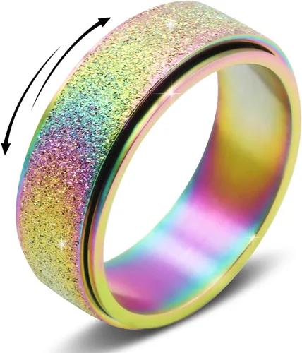 Miniatura 8 de Fidget Ring Women for Anxiety Rings:Personalized Inspirational Mantra Stainless Steel Silver Black Rainbow Rose Gold Spinning Ring for Men Women