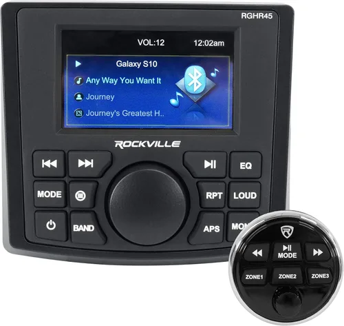 Miniatura 2 de Rockville RGHR45 - Receptor de agujero de calibre marino de 4 zonas, Bluetooth/Radio/Paquete remoto con cable con (2) Rockville WB65KLED 6.5