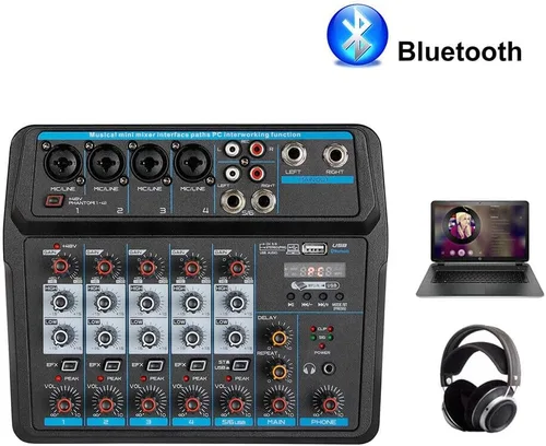 Miniatura 5 de Mezclador de audio, consola de mezcla de sonido, mezclador profesional, mezcla de potencia, USB para grabación/DJ/karaoke/escenario y estudio