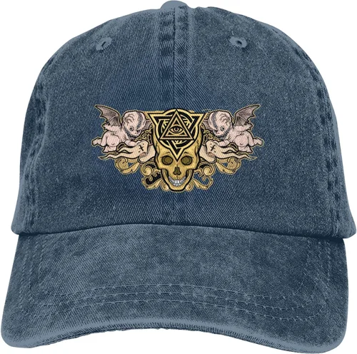 Miniatura 9 de Cowboy Hat Trendy Hats for Man and Women Djustable Four Season Outdoor Baseball Cap of Hell Skull with Angel Navy Blue