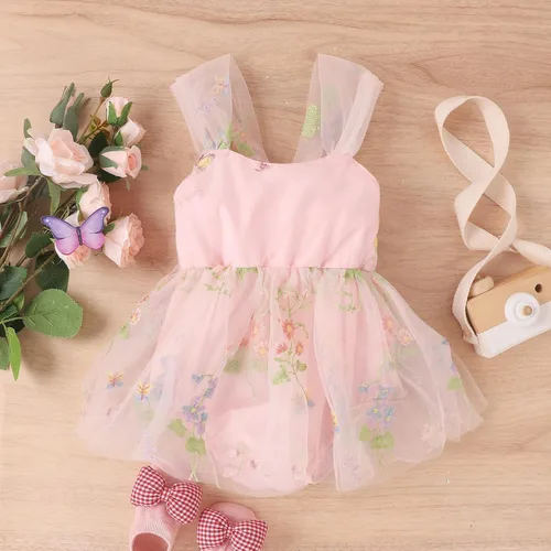 Miniatura 2 de ODASDO Mameluco de tul para bebé niña con bordado de flores, body de princesa con diadema, fiesta de cumpleaños, traje de pastel