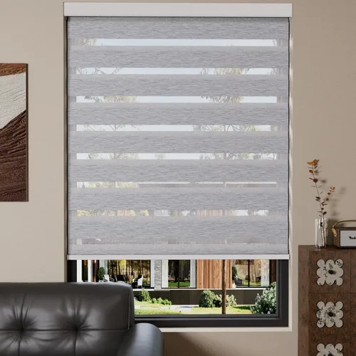 Miniatura 70 de MYshade Persianas enrollables de cebra opacas (85 %) con cordón para ventanas interiores, persianas de doble capa beige para dormitorio, baño, sala