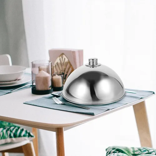 Miniatura 2 de Cabilock Cubierta de cúpula de alimentos de acero inoxidable con mango de cuentas plateadas, tapa de plato de servir alimentos a prueba de polvo