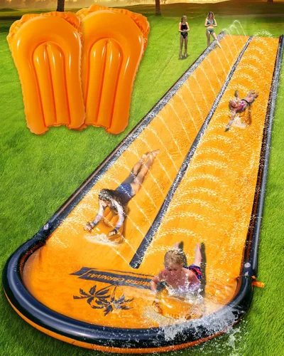 Tobogán acuático de 22 pies para niños y adultos, tobogán acuático extra largo para niños de 5 a 8 a 12 años con piscina y 2 tablas inflables,