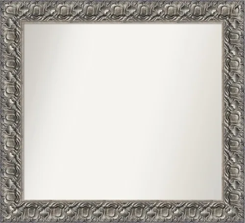 Miniatura 102 de Amanti Art Espejo de baño plateado para sobre fregadero, 26 x 26 pulgadas, espejo cuadrado de níquel pulido, marco de madera tradicional mediano, se