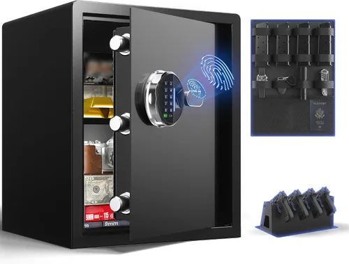 Miniatura 12 de Caja de seguridad biométrica Grimtron - (1.13 pies cúbicos) Caja de seguridad para el hogar con huella dactilar y modo silencioso, teclado
