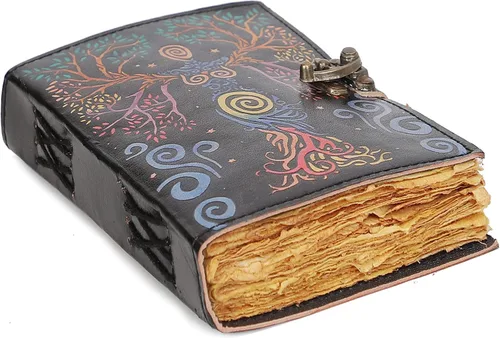 Diario de hechizos en blanco con cierre de cerradura hocus pocus vintage hecho a mano de cuero en relieve oración pagana antigua brujería Wiccan