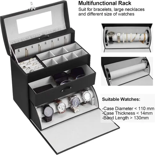 Miniatura 3 de Homde Caja de exhibición de joyas para hombres y mujeres, collar de lentes de sol con bloqueo completo con colgador de reloj, soporte de pulsera