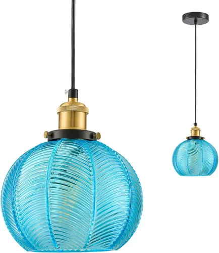 Miniatura 14 de Lámpara Colgante Vintage de 7.8 Pulgadas, Luces Colgantes de 1 Luz para Fregadero de Cocina con Vidrio Verde Soplado a Mano, Pequeña Lámpara