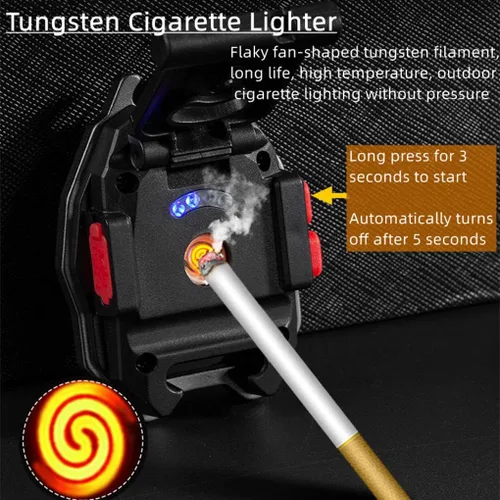 Miniatura 3 de Taoke Mini luz de trabajo COB con función de abrebotellas, soporte ajustable, silbato, encendedor de cigarrillos, soporte de base magnética