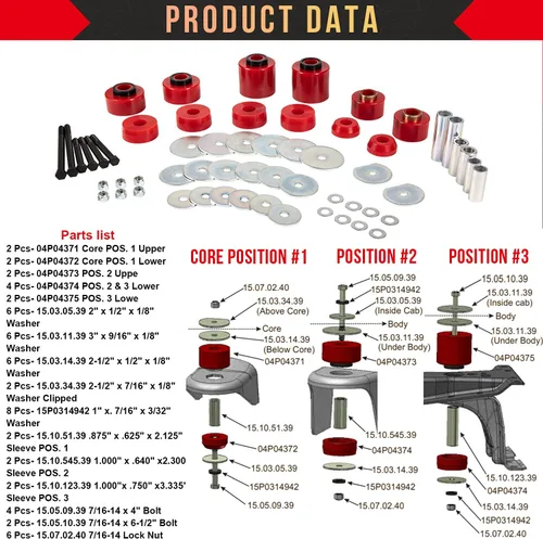 Miniatura 6 de Kit de bujes de montaje en cuerpo rojo mejorado compatible con Ford F150 F250 F350 2WD 4WD 1980-1998, soportes de cabina de poliuretano resistente