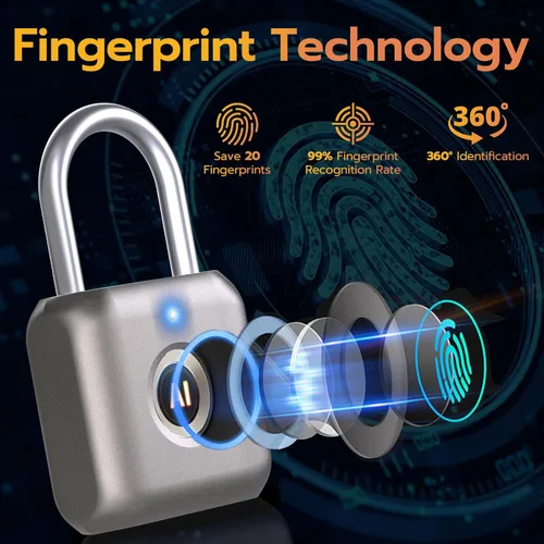 Miniatura 3 de Pothunder Candado inteligente de huellas dactilares, cerradura de metal biométrico sin llave, impermeable, recargable por USB, para casillero de Gris