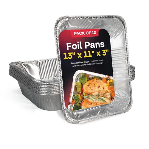 Miniatura 12 de IDL Packaging Sartenes de aluminio de tamaño medio con tapas, tamaño mediano, 13 x 11 x 2 pulgadas (paquete de 10) - Sartén desechable de aluminio