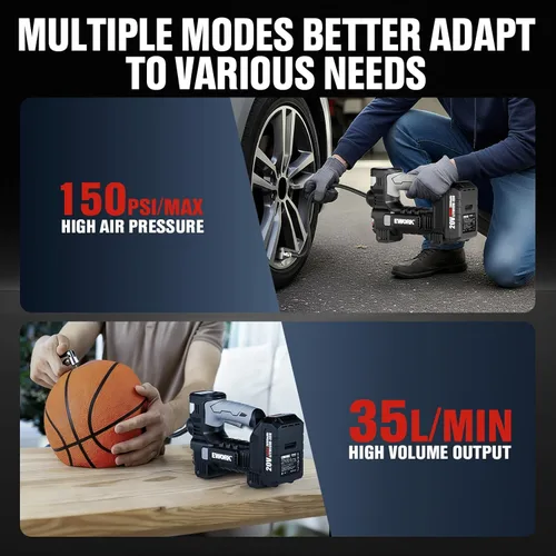 Miniatura 7 de EWORK Inflador de neumáticos de 20 V, compresor de aire portátil para neumáticos de automóvil con batería y cargador, bomba de aire inalámbrica