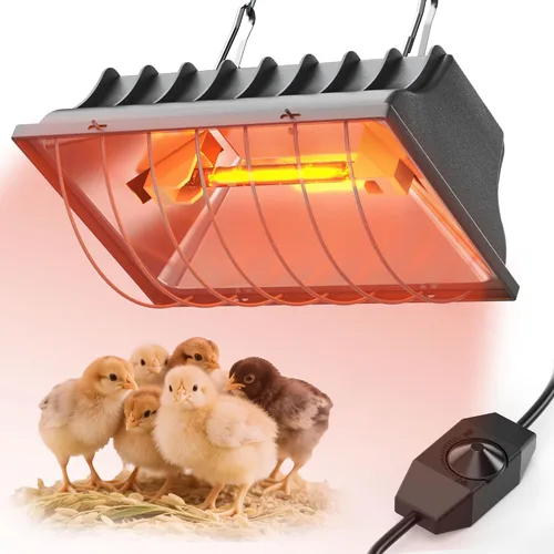 Lámpara de calor para pollos, lámpara de calor halógena de pollo para aves jóvenes, calentador de gallinero y criador infrarrojo seguro, control de