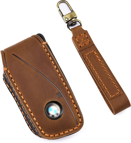 Miniatura 7 de Funda de cuero para llavero de automóvil, compatible con BMW 2023, nuevo X7 I7 XI 7 Series Funda de cuero hecha a mano con 4 botones, color marrón