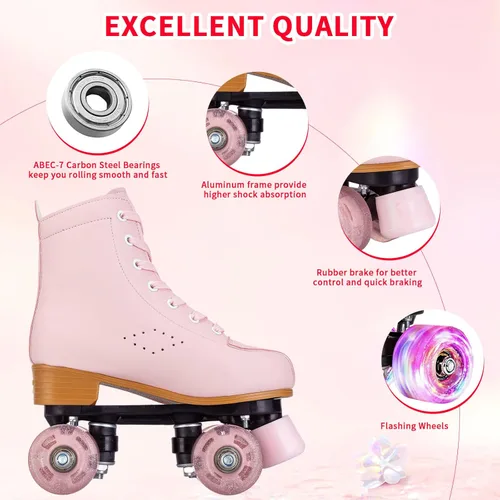 Miniatura 3 de jessie Patines de ruedas para niñas y mujeres, patines de piel sintética iluminados para niños, lindos patines ajustables de cuatro ruedas