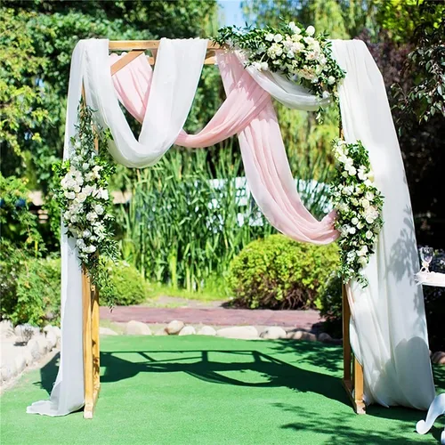 Miniatura 8 de Firlar Cortinas de arco de boda, cortina de telón de fondo transparente rosa de 18 pies, cortina de tela de gasa transparente, paneles drapeados
