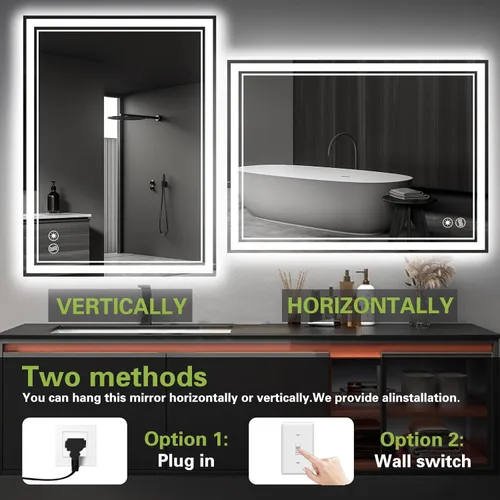 Miniatura 3 de Paquete de 2 espejos LED de 24 x 36 pulgadas para baño, espejo de baño antivaho regulable, función de memoria de 3 colores, espejo de baño