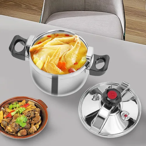 Miniatura 4 de PERFERATE Olla a presión de acero inoxidable de 60 Kpa, olla de presión de 6L/7 L, compatible con inducción con válvula de resorte, dispositivos