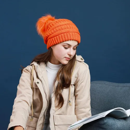 Miniatura 5 de REDESS - Gorro de invierno con pompón y forro polar para mujer, grueso, diseño de calavera