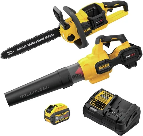 DEWALT FLEXVOLT 60V MAX* Kit combinado de soplador y motosierra, sin escobillas, batería de 3 Ah (DCBL772X1 y DCCS670B)