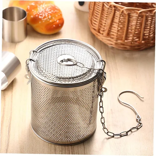 Miniatura 6 de Yardwe Cesta guisada de acero inoxidable, colador de cocina para condimentos, infusor de especias con gancho de cadena larga, ideal para sopas