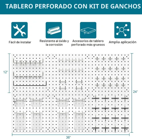 Miniatura 4 de Kit de Tablero de Clavijas Daanxw, Incluye Tablero y Accesorios, con Ganchos y Contenedores, Organizador de Pared para Oficina, Exhibición de Blanco