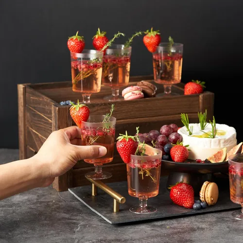 Miniatura 3 de MATANA 50 copas de vino de plástico transparente con tallo para fiestas (5 onzas), copas de vino de plástico de 4 pulgadas, copas de vino, perfectas