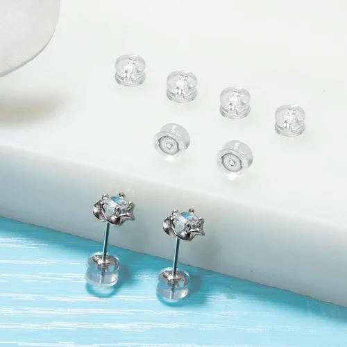 Miniatura 4 de Parte trasera de aretes, de silicona de oro de 18 quilates para tachuelas/orejas caídas, bloqueo seguro para aretes pesados, no irrita