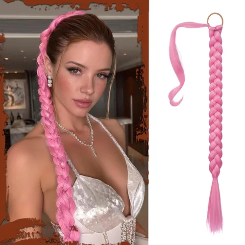Miniatura 51 de Sofeiyan Extensión de cola de caballo de trenza larga con banda para el cabello, lacio, elegante, envolvente, extensiones de cabello trenzado, cola