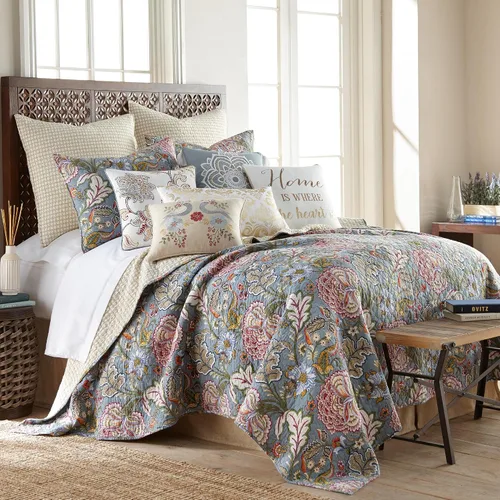 Miniatura 8 de Levtex Home Angelica - Juego de colcha reversible individual (80x106 pulgadas) con 1 funda de almohada (26x20 pulgadas) - Ropa de cama floral - Azul