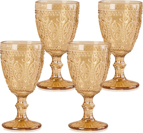abrwyy Juego de 4 copas de vino ámbar, copas ámbar, cristalería vintage para beber, juego de cristalería de colores para fiesta, hogar y boda