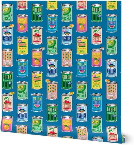 Despegar y pegar papel tapiz Muestras - Retro Frutas Mercado de Alimentos Tipografía Verduras Encurtidos Latas de Maíz Supermercado Precio enlatado