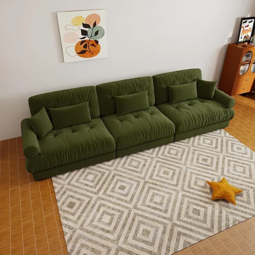 Miniatura 95 de Sofá modular de gran tamaño de 94 pulgadas, sofás seccionales grandes de color beige y blanco para sala de estar, juego de sofá de terciopelo, sofás