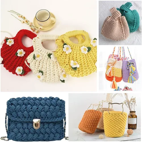 Miniatura 7 de 2 piezas de tela elástica para camisetas, hilo de crochet para tejer DIY, hilo de punto grueso tipo espagueti para proyectos de bolsos, mantas