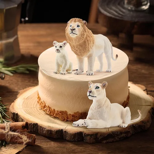 Miniatura 8 de Toymany 6 piezas de figuras de leones blancos con cachorros de león, figuras de animales de la selva de 2-5 pulgadas, conjunto familiar realista que