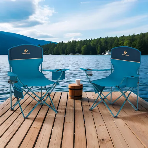 Miniatura 2 de ALPHA CAMP Silla de Camping 2 Unidades Silla Portátil con Enfriador de 3 Latas Silla Plegable con Bolsillo Lateral y Portavasos, Plegable para Azul