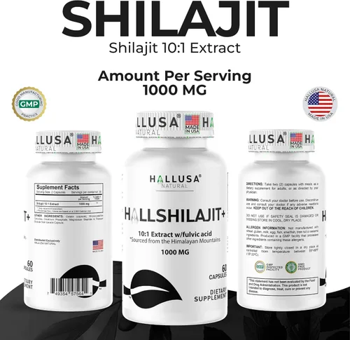 Miniatura 8 de Hallusa HallShilajit - Shilajit del Himalaya 1000 mg, Shilajit para hombres y mujeres, extracto de ácido fúlvico, apoyo energético, 60 cápsulas