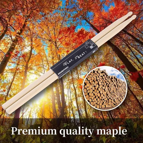 Miniatura 5 de 2 Pares de Baquetas 7A de Madera de Arce Clásicas con Punta de Madera para Adultos, Niños y Principiantes