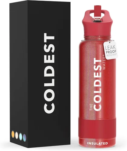 Miniatura 37 de Coldest - Botella para agua con tapa que incluye pajilla, térmica y metálica (acero inoxidable), para hombres y mujeres, color morado