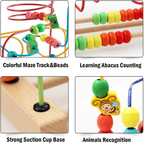 Miniatura 5 de Juguete de laberinto de cuentas para niños de 1, 2 y 3 años, juguetes circulares de montaña rusa coloridos de madera, juguetes educativos tempranos