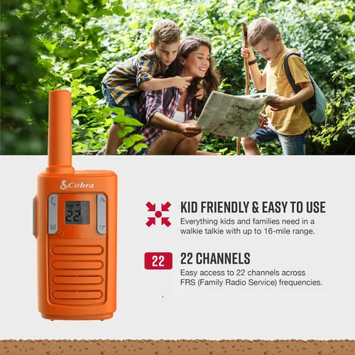Miniatura 3 de Walkie Talkies de Familia Cobra RX100 de 16 Millas de Alcance (Paquete de 4) - Alcance Largo de 16 Millas, Comunicación Amigable para Niños, 22