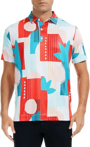 Miniatura 20 de DEOLAX Camisa de golf para hombre, con estampado de moda, atlética, de manga corta, clásica, casual, ajuste seco, suave, para hombres