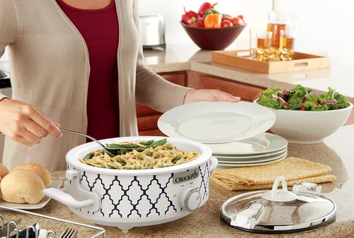 Miniatura 2 de Crock-Pot mini olla cacerola de cocción lenta de 2.5 qt, color blanco/azul