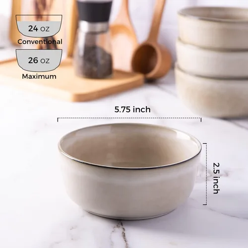 Miniatura 2 de AmorArc Juego de 6 Tazones de Cereal para Cocina, Tazones de Sopa de Gres de 26oz para Sopa de Cereales, Tazones de Cocina Modernos para Comidas